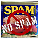 Can of SPAM with NO SPAM verbiage printed diagonally across.